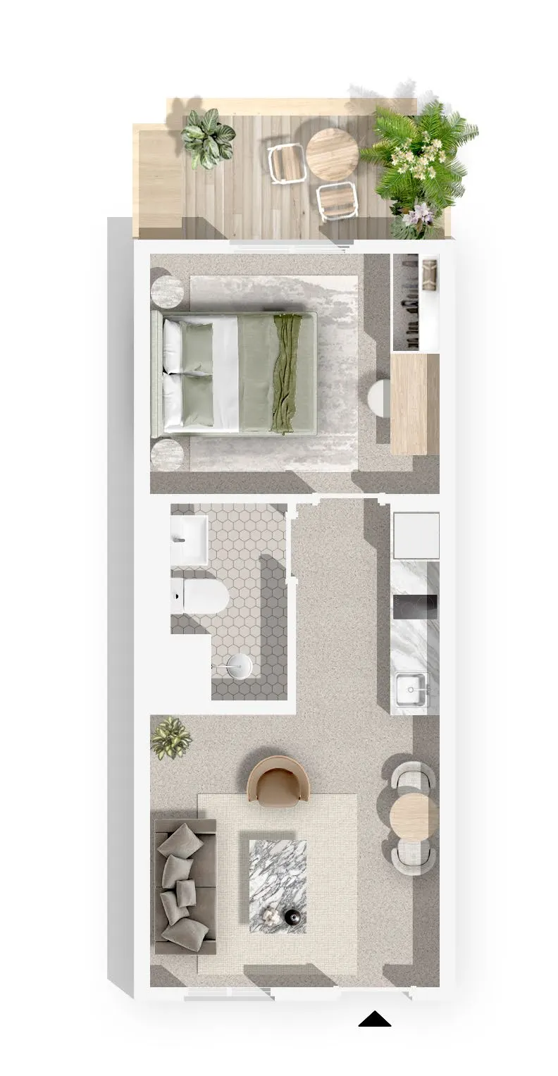1-Schlafzimmer-Wohnung, Grundriss