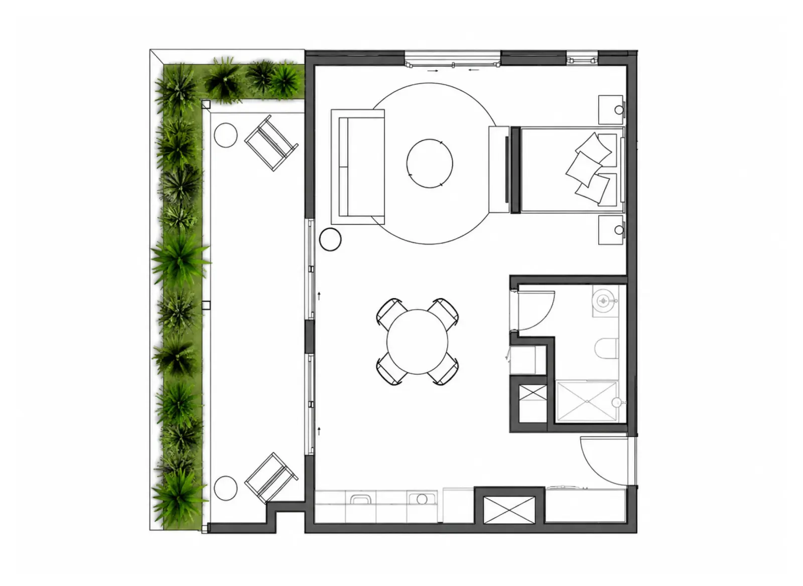 1-bedroom penthouse, Floor plan