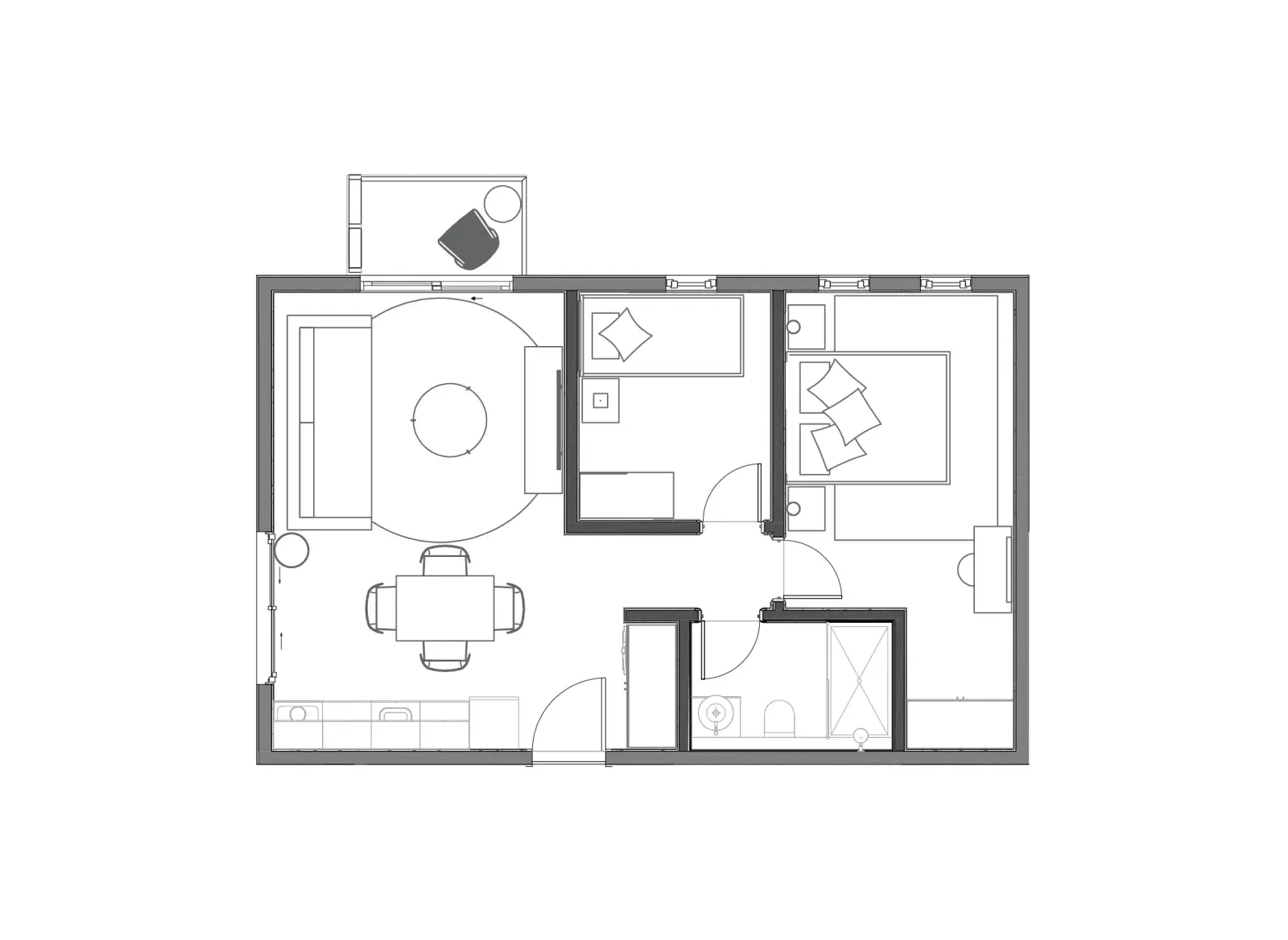 2-Schlafzimmer-Wohnung, Grundriss (wie The Soul Fumba)