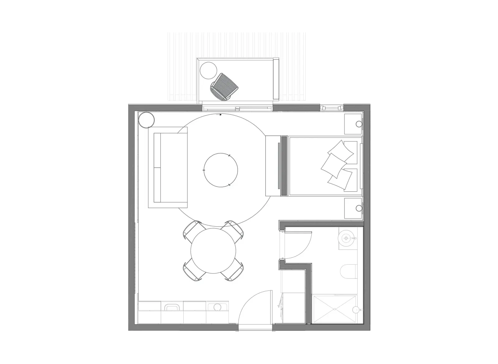 1-Schlafzimmer-Wohnung, Grundriss