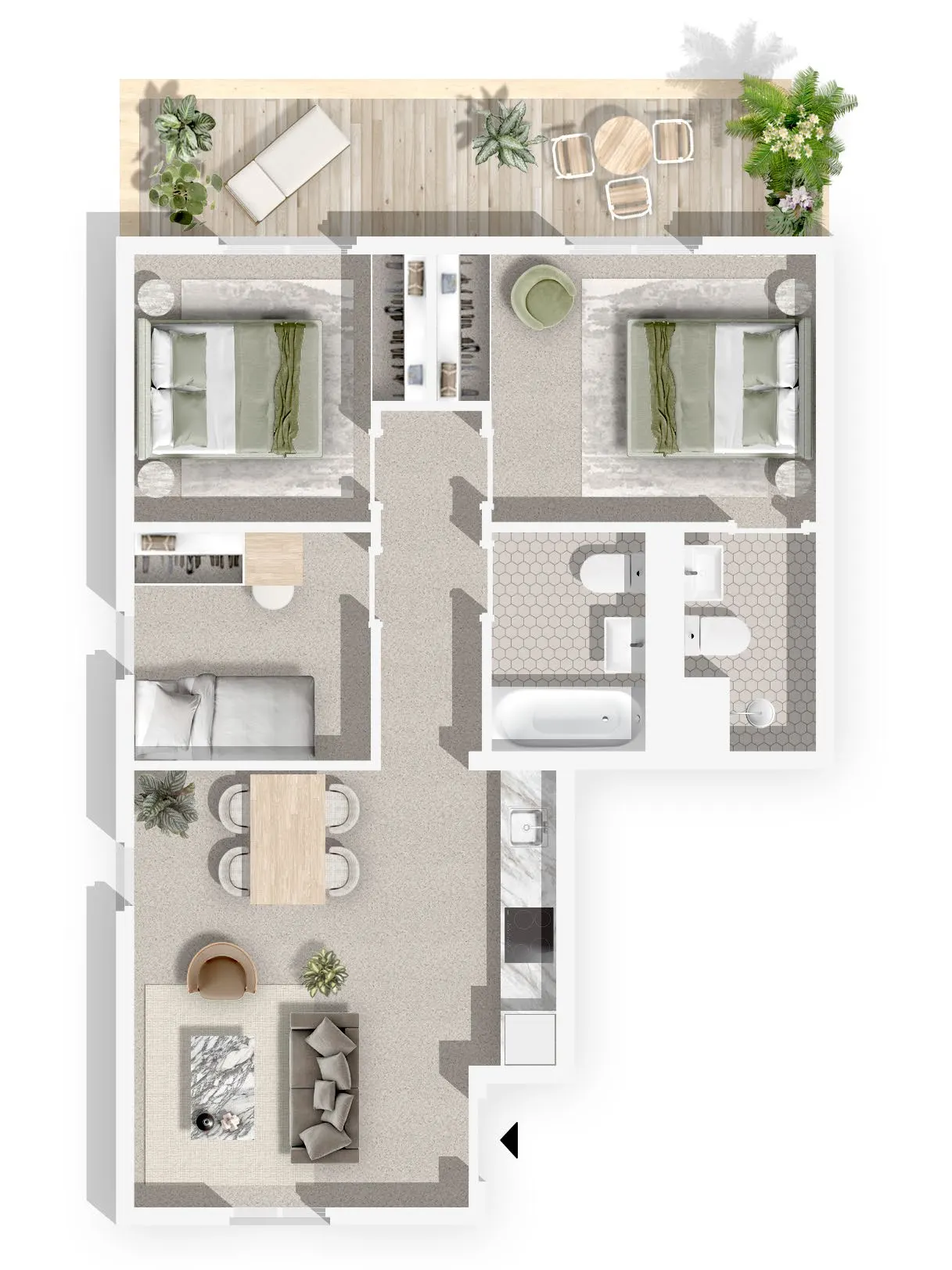 3-bedroom apartment, Floor plan