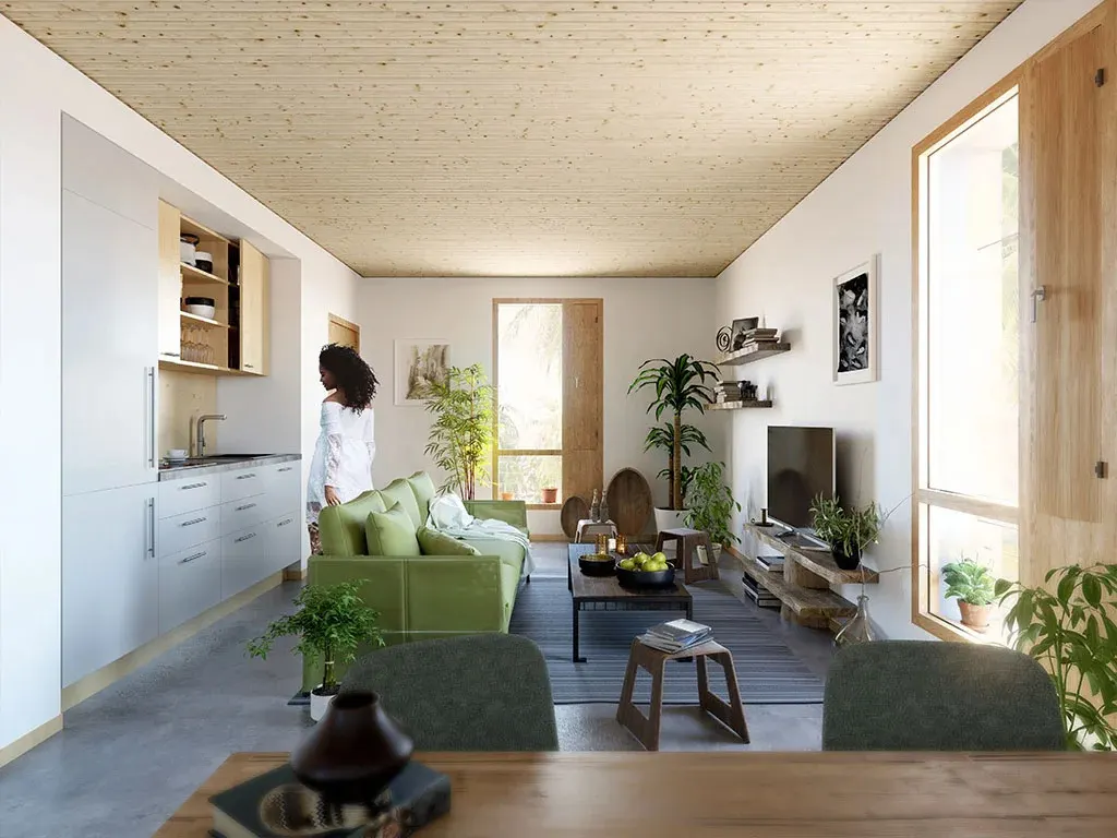 2-bedroom Chumba Plus, Living area (sample rendering)