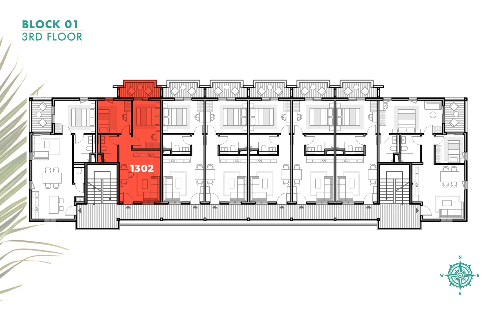 2-Schlafzimmer (Typ A), Lage im Gebäude