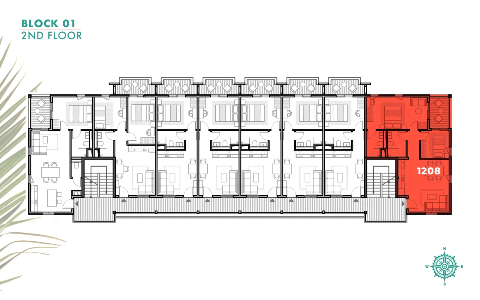2-Schlafzimmer (Typ B), Lage im Gebäude