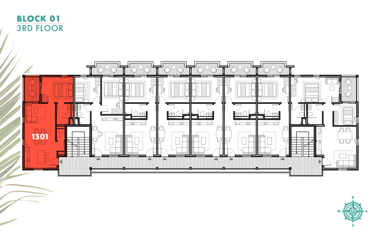 1-bedroom (type B), Position in the building