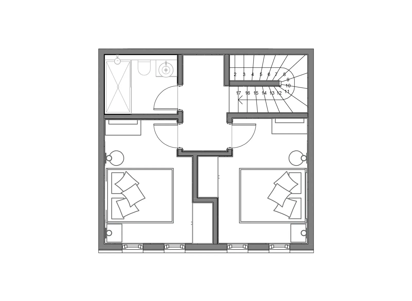 2-bedroom duplex, Floor plan, upper level