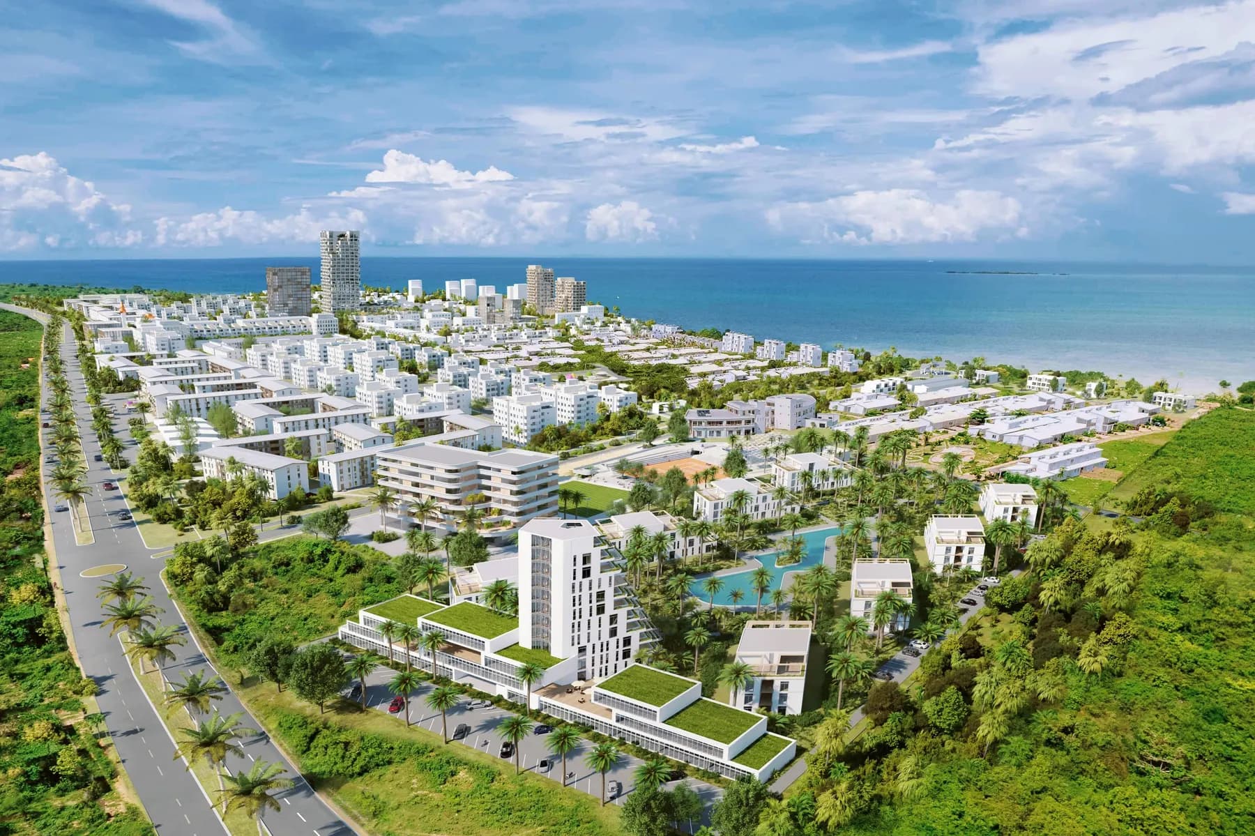 Master plan of Fumba Town from the air